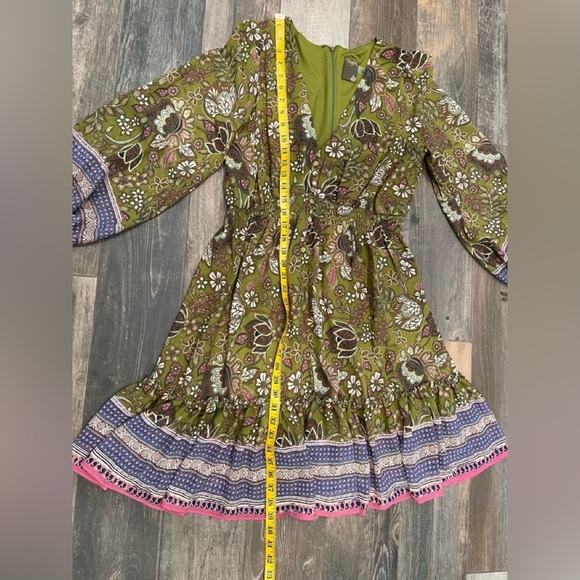 Taylor Smocked Fit & Flare Womens sz 12 Olive Floral Print Flouncy MIDI Dress - Picture 8 of 15